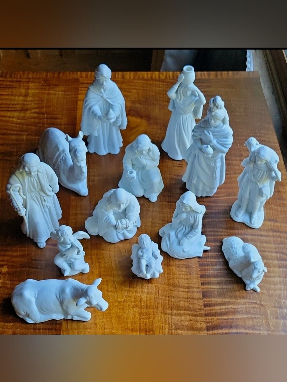 Vintage 1987 Avon White Bisque Porcelain Nativity Set - 13 Pieces MCM Holiday